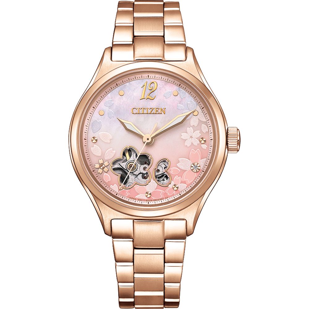CITIZEN 星辰 母親節推薦款 櫻花限定機械女錶 手錶 PC1017-88Y