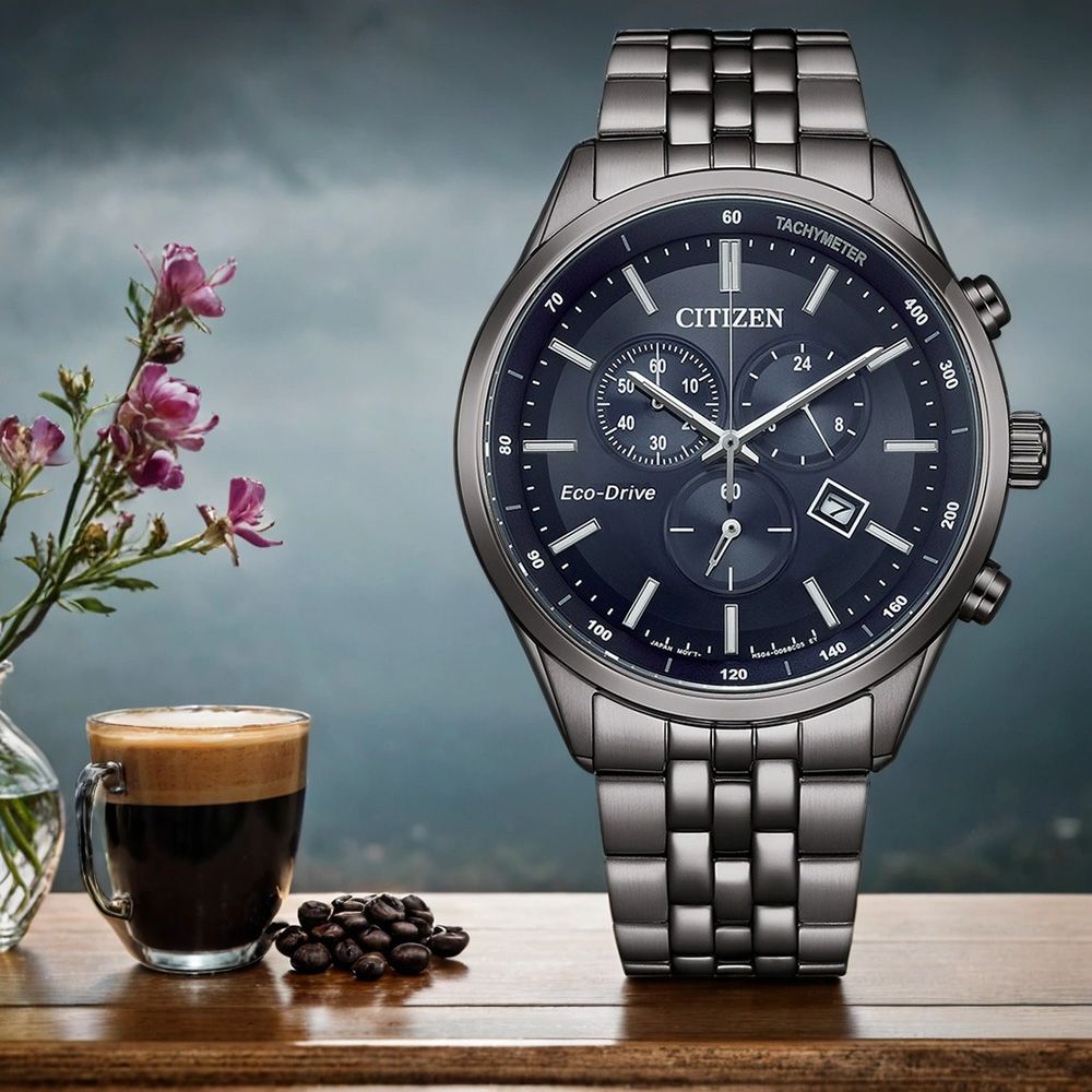 CITIZEN 星辰 亞洲限定款 海軍藍 光動能三眼計時手錶-42mm 男錶 AT2577-57L
