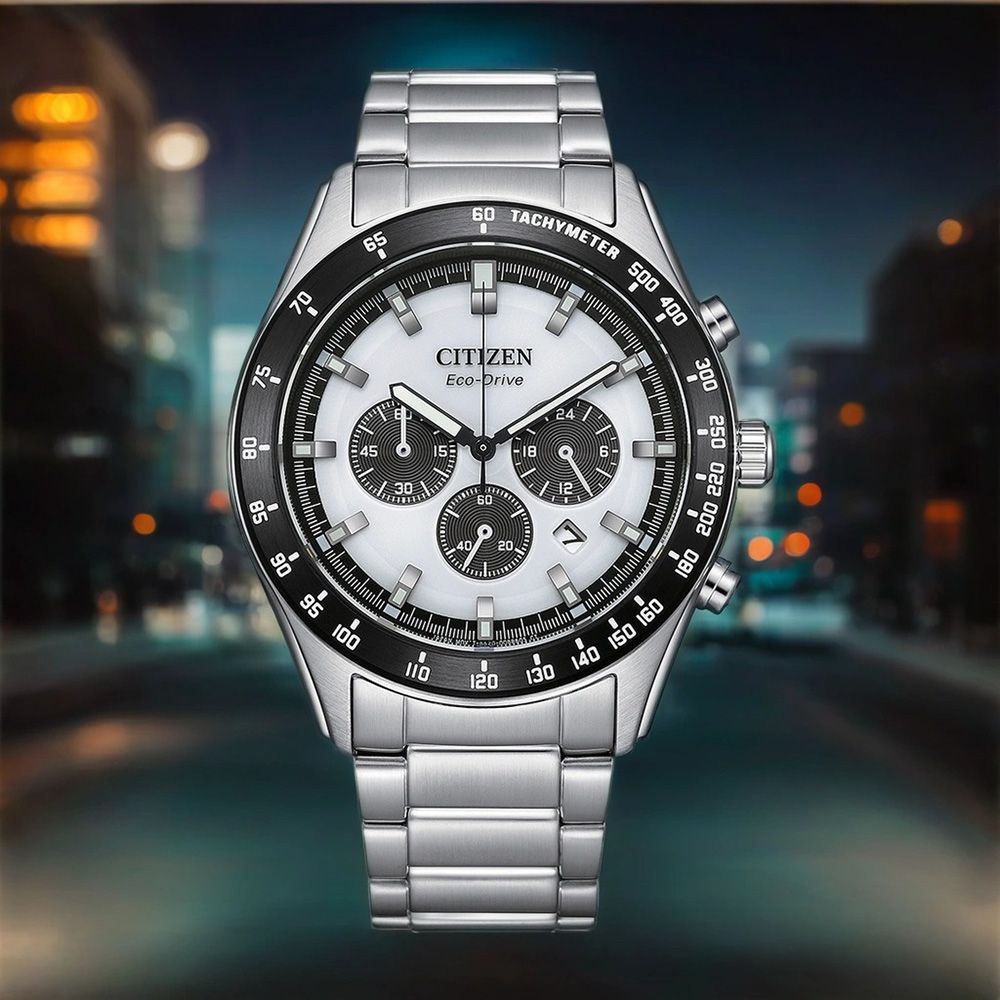 CITIZEN 星辰 賽車風格光動能三眼計時男錶 手錶 CA4674-58A
