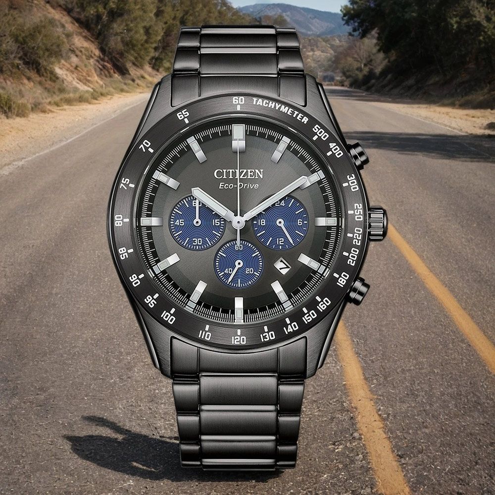 CITIZEN 星辰 賽車風格光動能三眼計時男錶 手錶 CA4677-50H