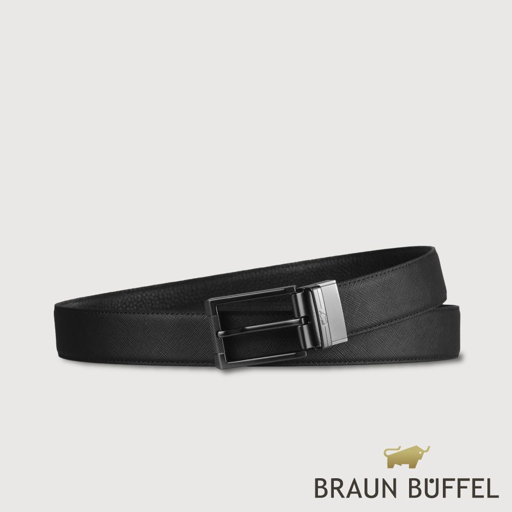 【BRAUN BUFFEL 德國小金牛】台灣總代理 時尚紳士 簡約穿針式皮帶-鎗色/BF25S-WEG209-SGU/ 44 吋