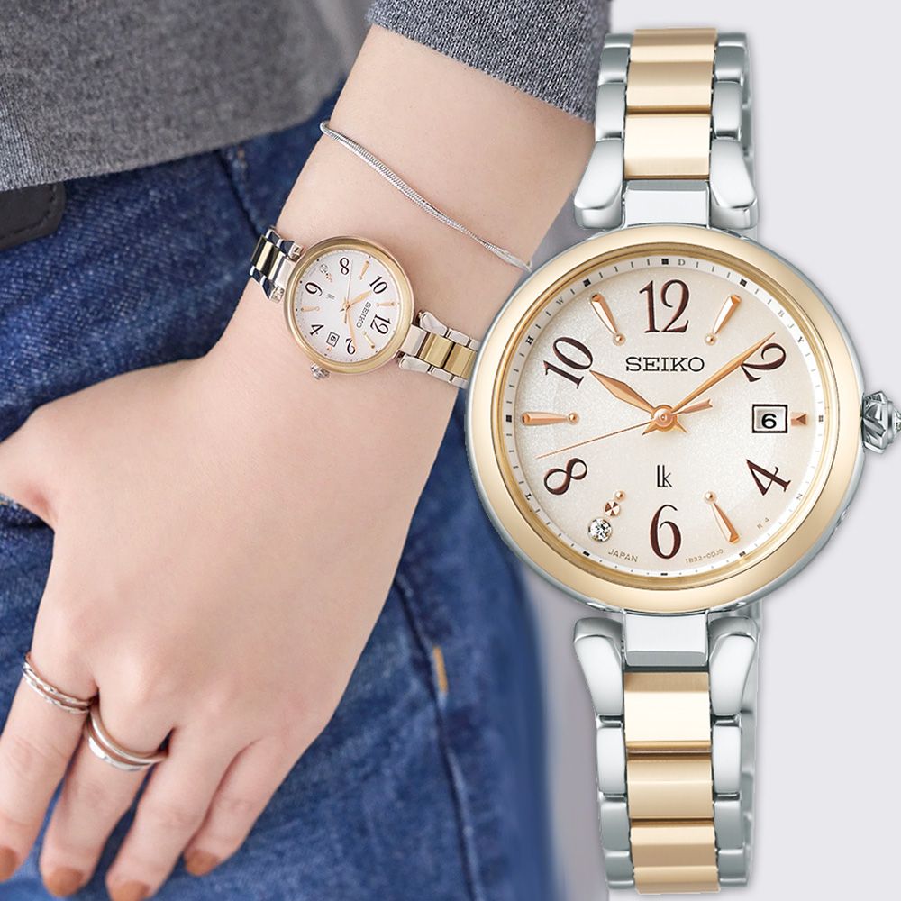 SEIKO 精工 LUKIA 花卉系列鈦金屬太陽能電波鑽石女錶 (SSQW086J/1B32-0BK0K)