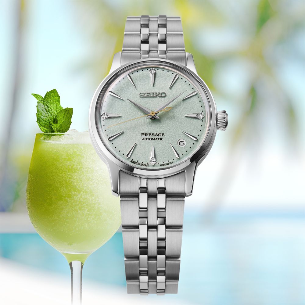 SEIKO 精工 Presage STAR BAR Frozen Mojito 調酒師機械女錶-34mm (SRPL63J1/4R35-06S0G)