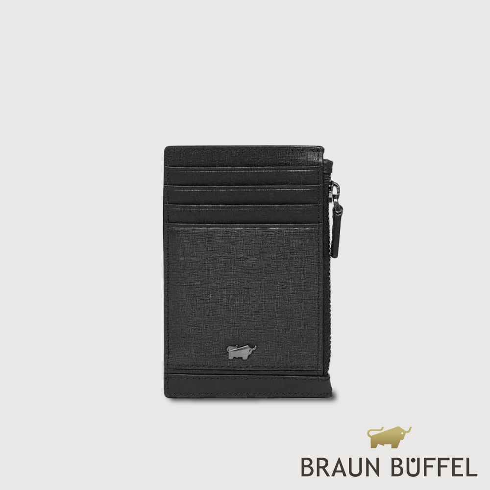 【BRAUN BUFFEL 德國小金牛】台灣總代理 維克多-D2 8卡零錢袋卡夾-黑色/BF512-154-BK