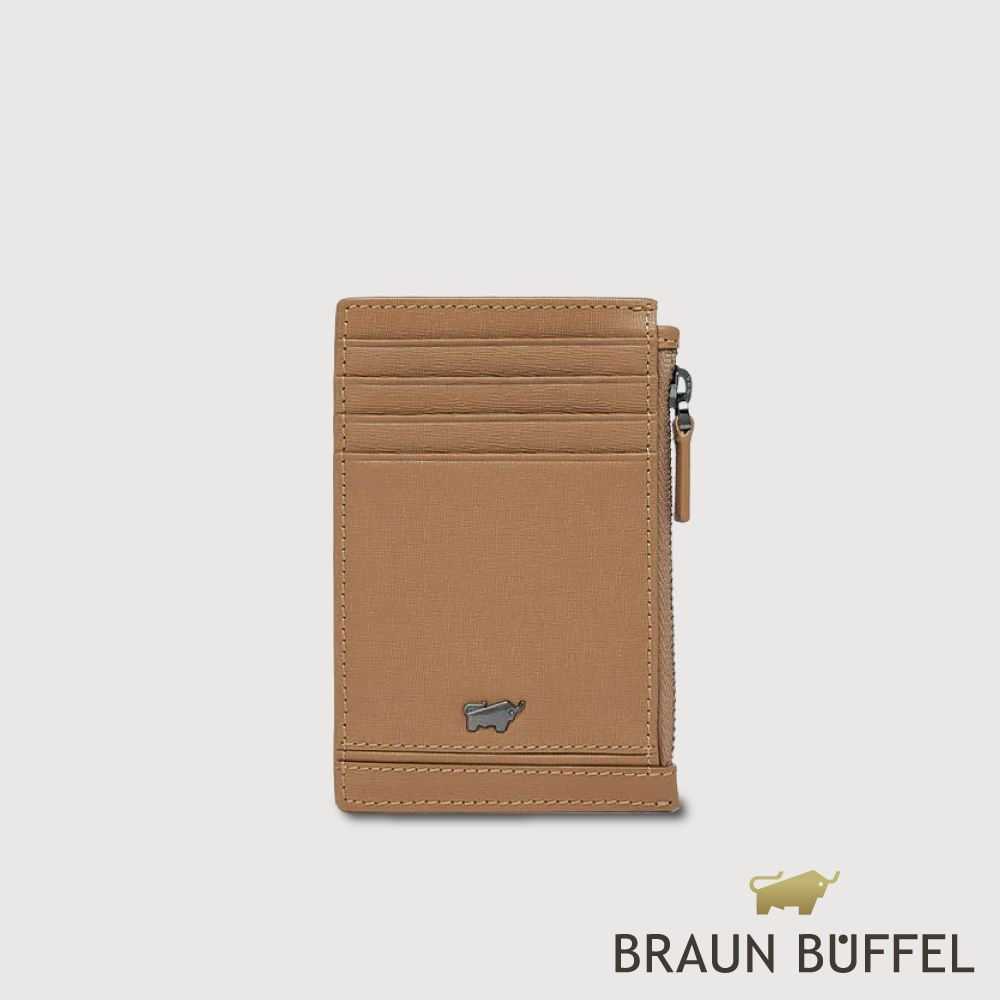 【BRAUN BUFFEL 德國小金牛】台灣總代理 維克多-D2 8卡零錢袋卡夾-淺棕/BF512-154-CS