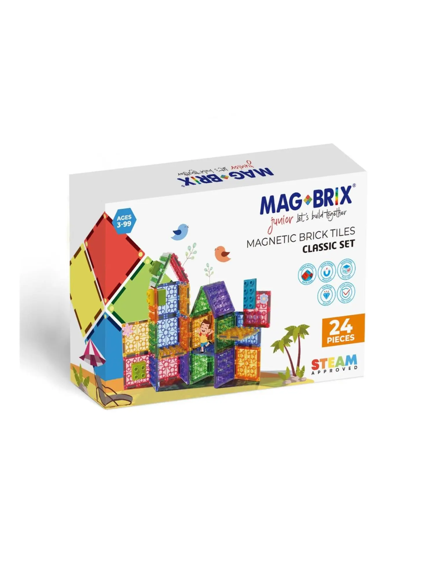 澳洲 Magbrix® 積木磁力片/ 24pcs/ 大顆粒正方形組/ 共兩款封面隨機出貨