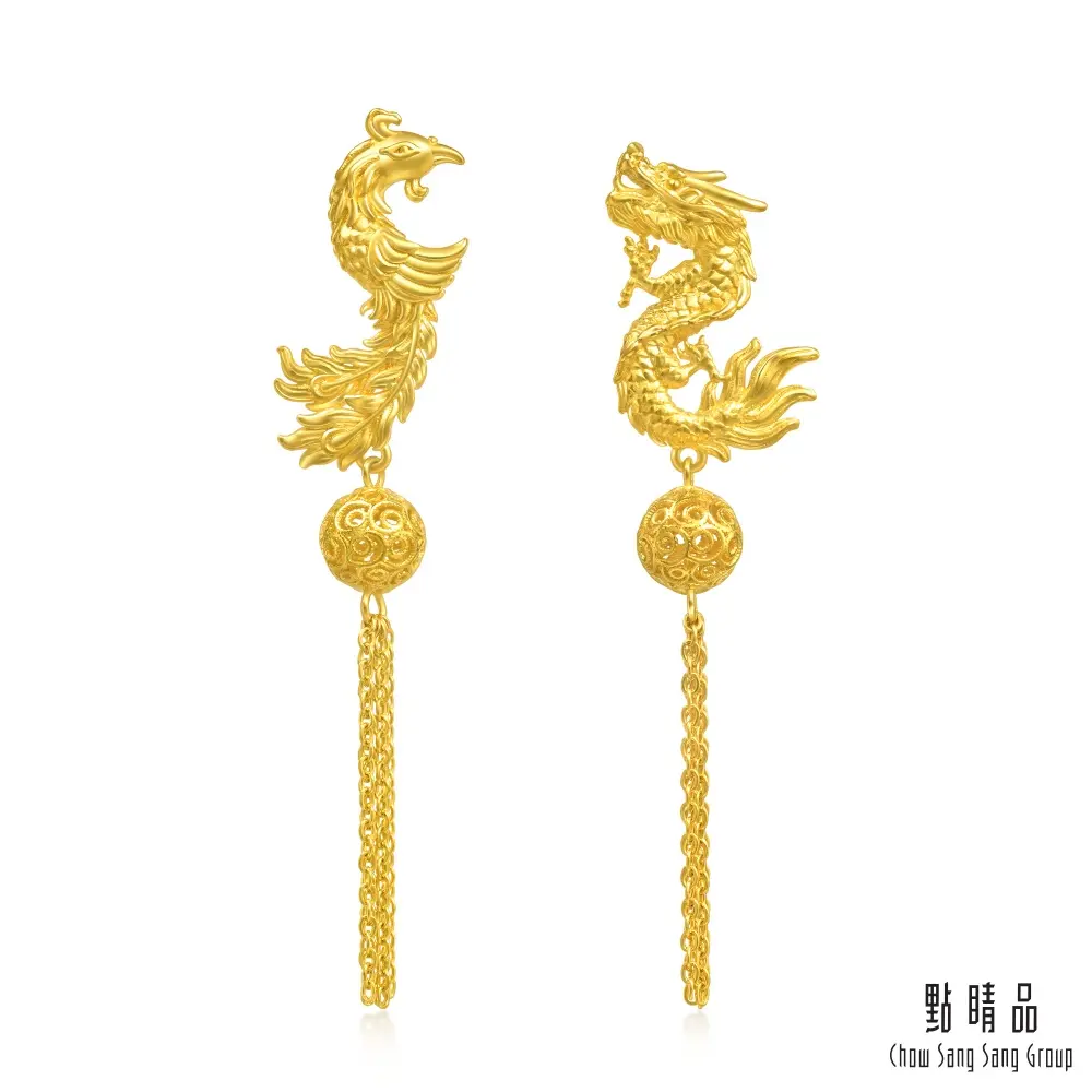點睛品 龍鳳繡球 婚嫁 黃金耳環_計價黃金(一對)