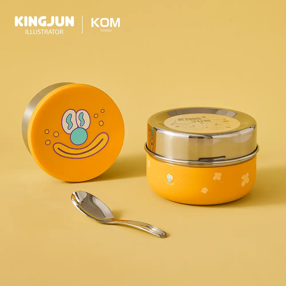 KOM x KINGJUN聯名款病毒花可微波不鏽鋼便當盒/ 贈便當盒綁帶/ 橘病毒花