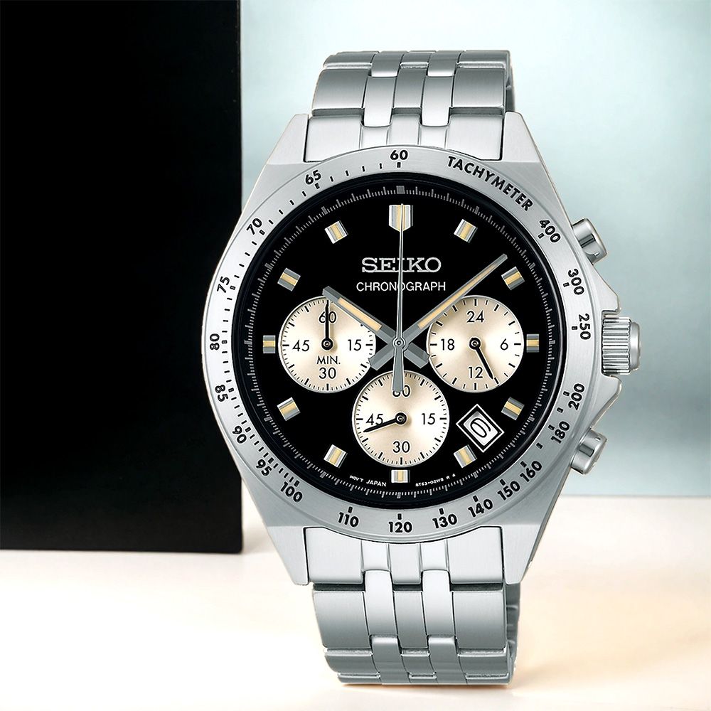 SEIKO 精工 都會紳士三眼計時手錶-黑色 (SBTR047J_8T63-02R0D)