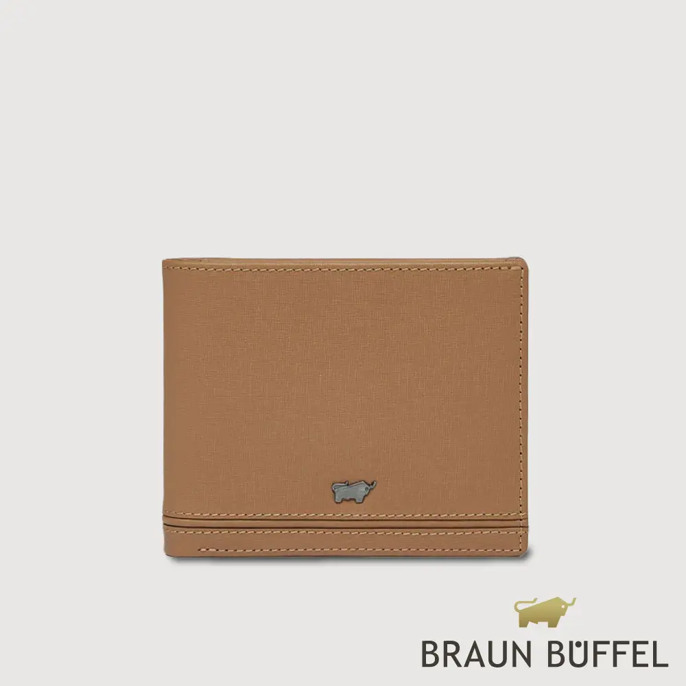【BRAUN BUFFEL 德國小金牛】台灣總代理 維克多-D 8卡中間翻零錢袋短夾-淺棕/BF512-318-CS