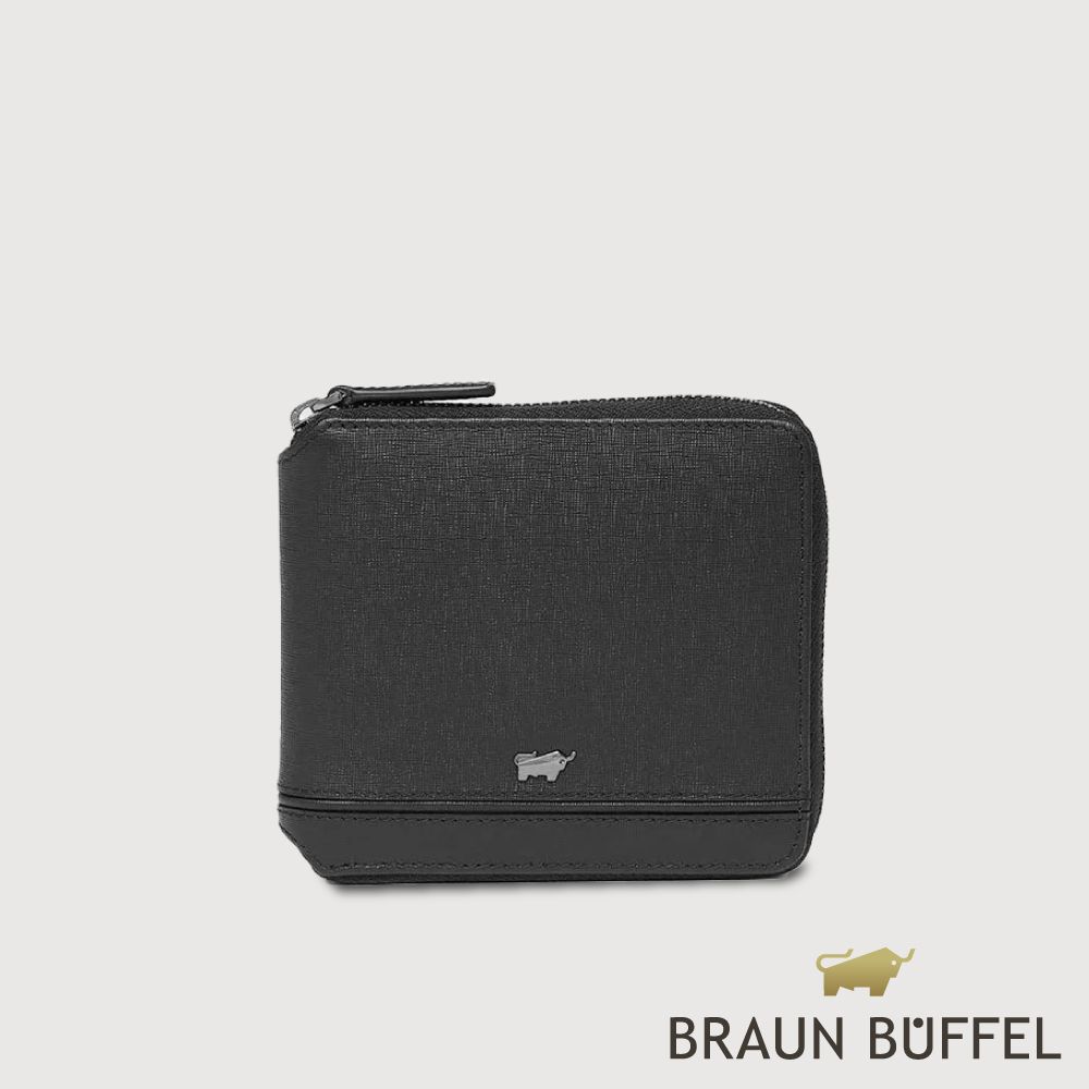 【BRAUN BUFFEL 德國小金牛】台灣總代理 維克多-D 8卡拉鍊皮夾-黑色/BF512-328-BK