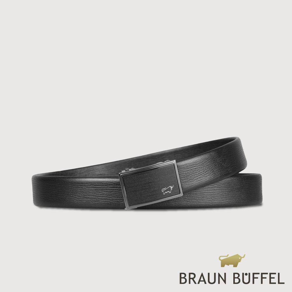 【BRAUN BUFFEL 德國小金牛】台灣總代理 時尚紳士 樹皮壓紋自動扣皮帶-鎗色/BF25S-WEG211-SGU/ 40吋
