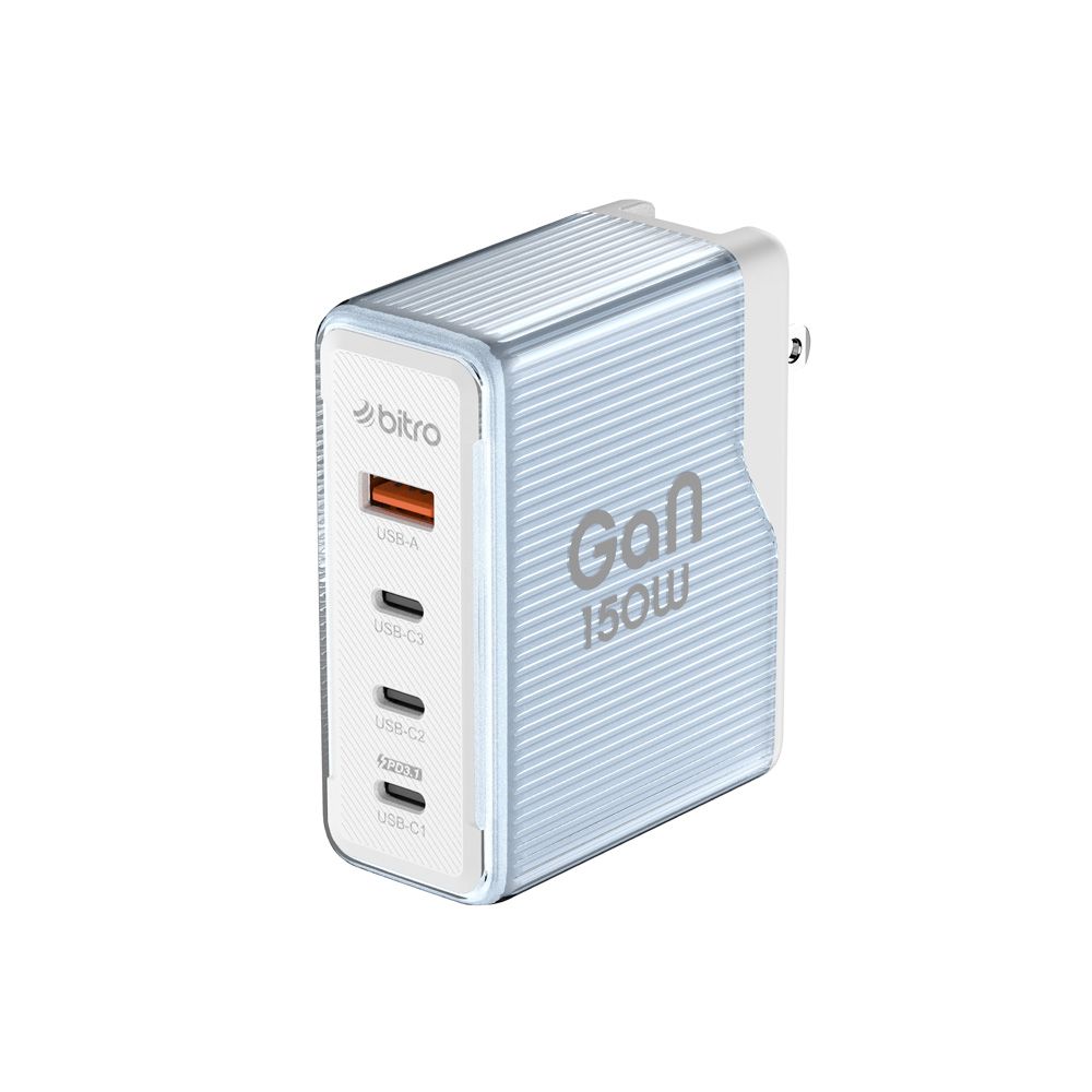 bitro BG150AC GaN 150W 氮化鎵四孔急速快充電源供應器 4 PORT(TYPE C x3 + USB Ax1) 快充/ 寂靜藍