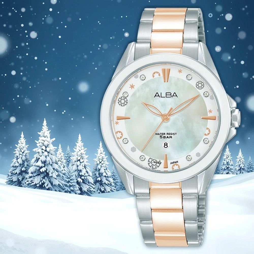 ALBA 雅柏 CUTiE 晶花 珍珠貝女錶-33mm (AH7DV1X1/VJ22-X435KS)