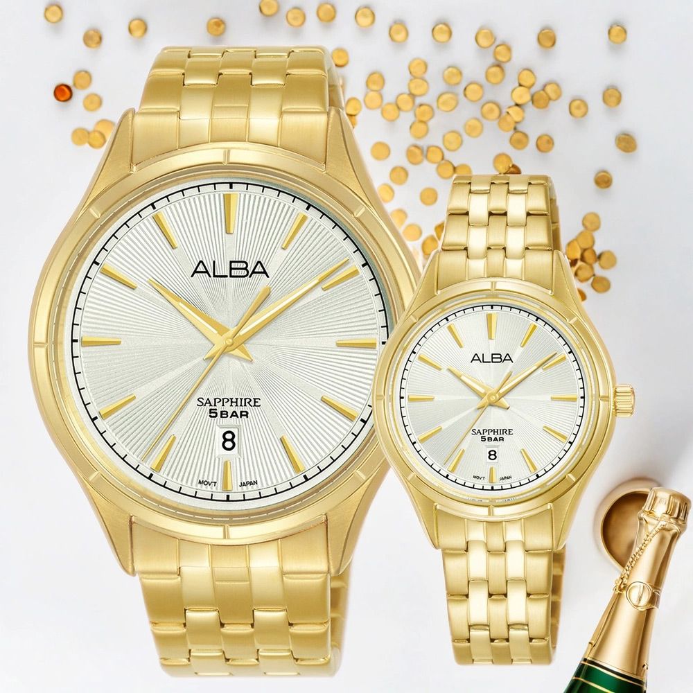 ALBA 雅柏 綻放光芒 香檳金情侶手錶 對錶 (AS9T60X1+AH7CX8X1)