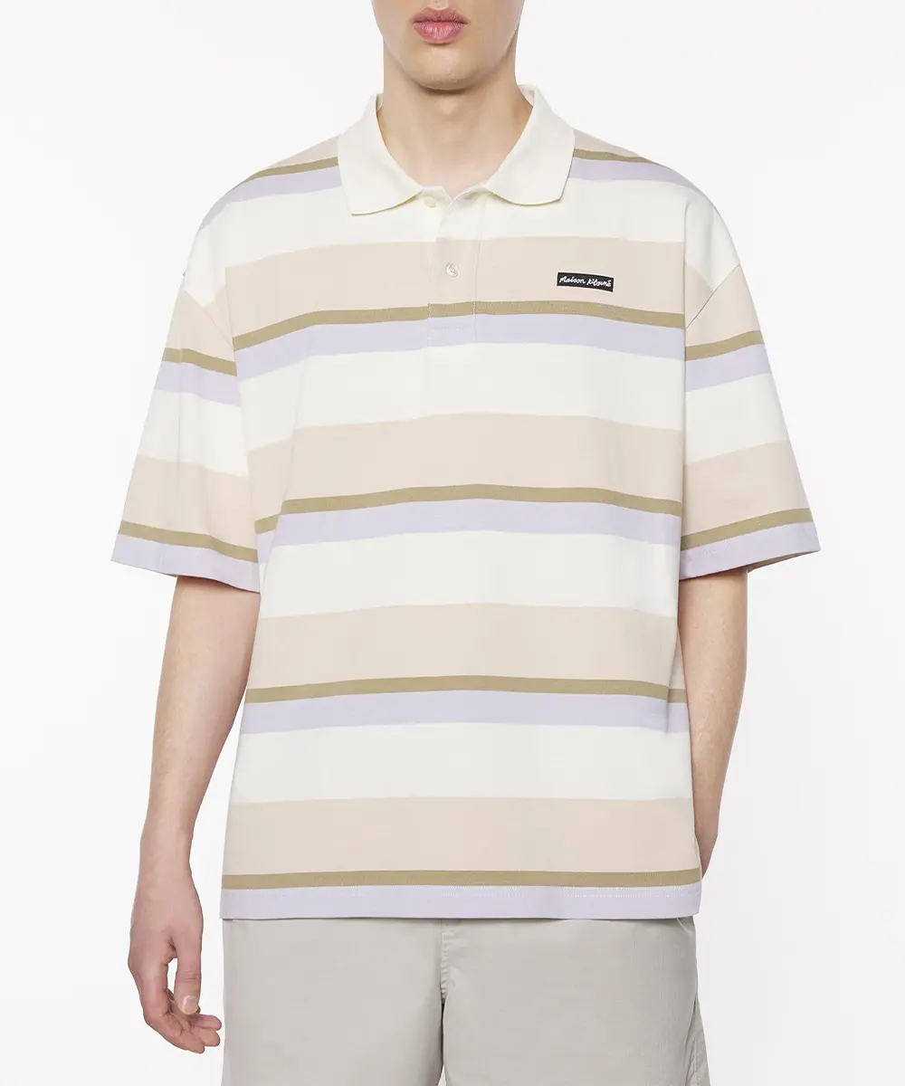 MAISON KITSUNÉ 小荳蔻綠條紋寬鬆POLO衫_男/中性/ XL