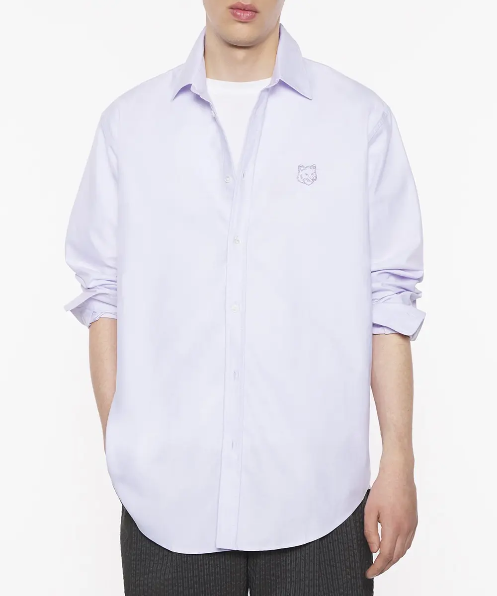 MAISON KITSUNÉ 柔和紫輪廓狐狸頭LOGO牛津襯衫_男/中性/ XL