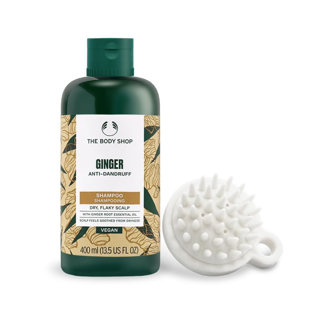 THE BODY SHOP 薑根鏗活調理洗髮精(400ml)-新版-平行輸入贈O'Pretty 歐沛媞 頭皮按摩梳(7X9X3.5cm)