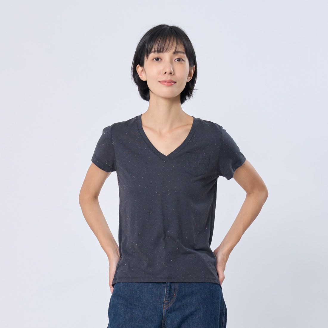 好我 so that's me 星彩棉V領燕尾口袋T恤上衣/黑/ M