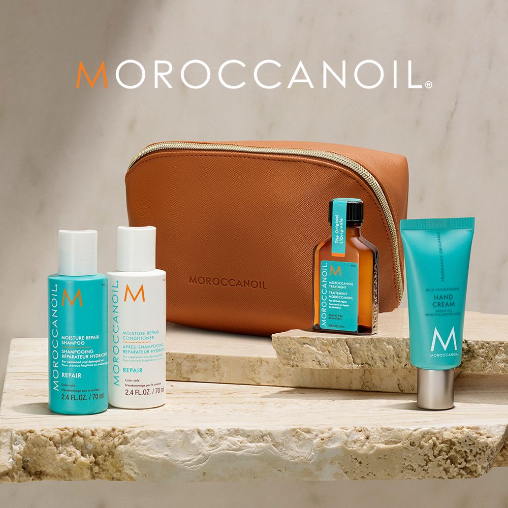 MOROCCANOIL 美拉德旅行包保濕修復組(優油保濕修復洗髮露70ML+優油保濕修復護髮劑70ML+摩洛哥優油25ML+優油經典護手霜40ML)