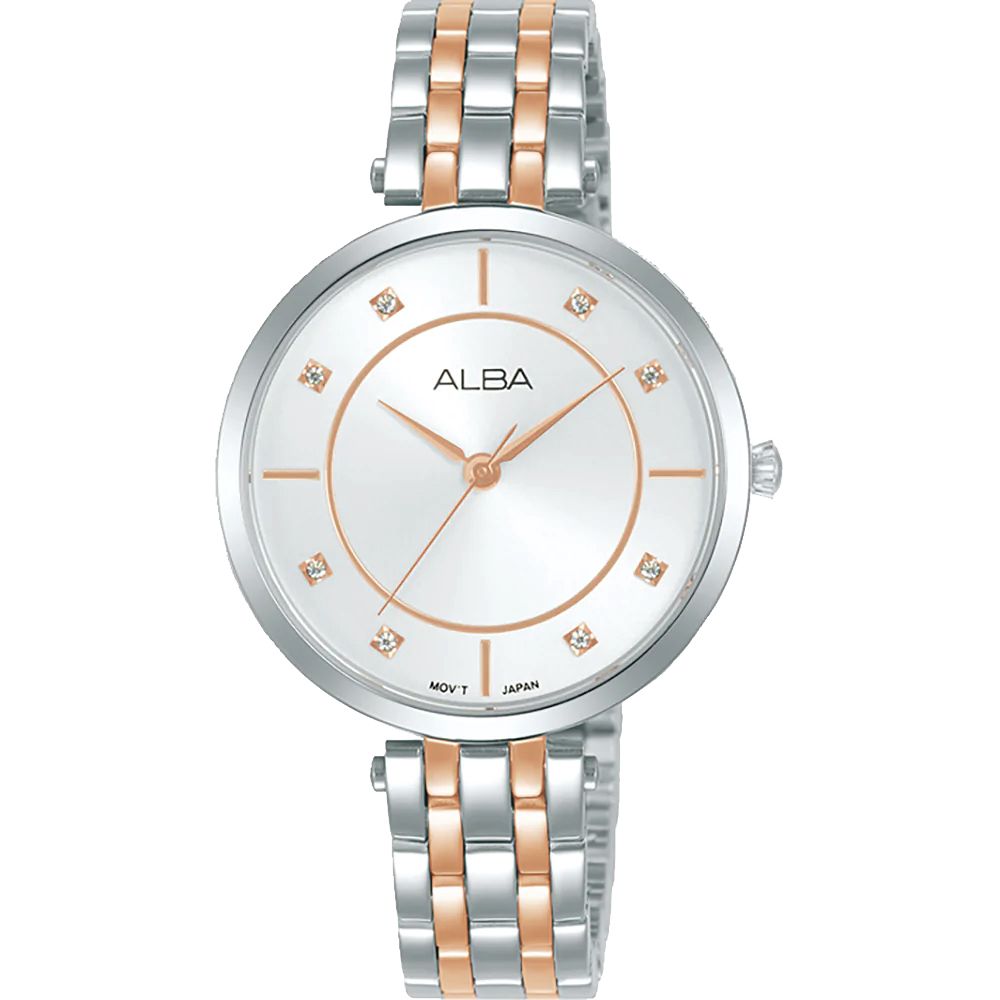 ALBA 雅柏 簡約晶鑽女錶-玫瑰金x銀/32mm (ARX078X1/Y121-X160KS)