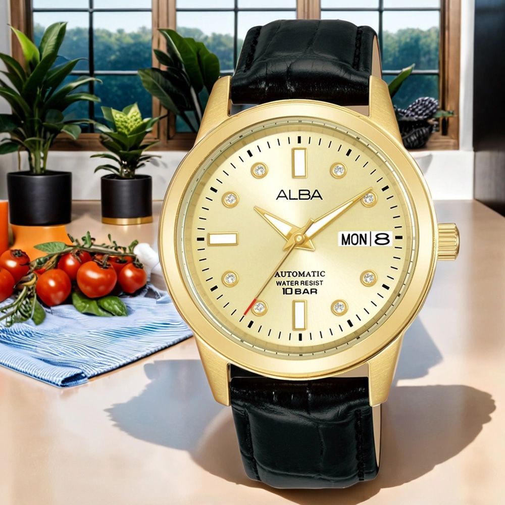 自動上鍊機芯★ALBA 雅柏 Tokyo Design 香檳金晶鑽機械女錶-36mm (AL4672X1/Y676-X085G)