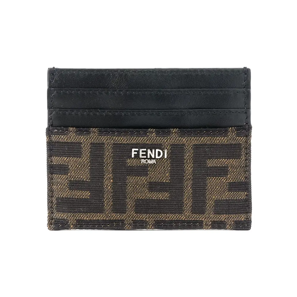 【FENDI】FF 緹花布及皮革6卡名片夾/卡片夾(棕色/黑色)/ 平行輸入