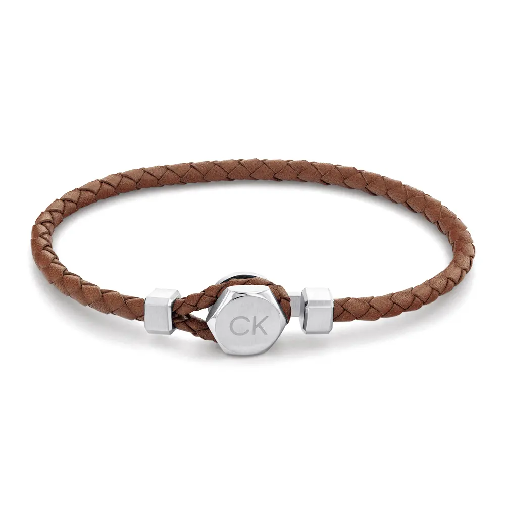 Calvin Klein 凱文克萊 CK Latch 咖啡色皮編織手環/ 35000261