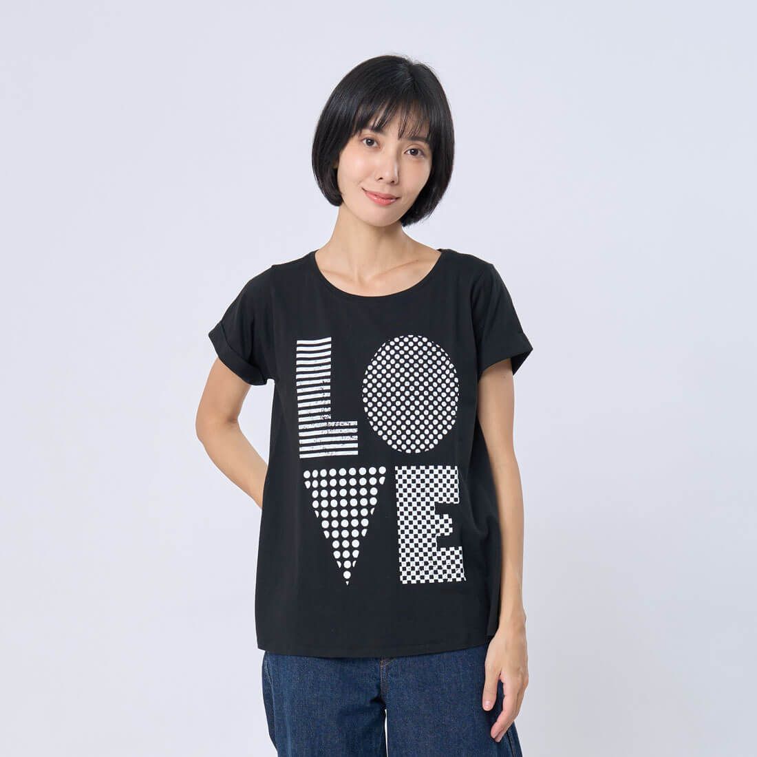 好我 so that's me LOVE字母方袖反摺寬版女Tee/黑色/ M