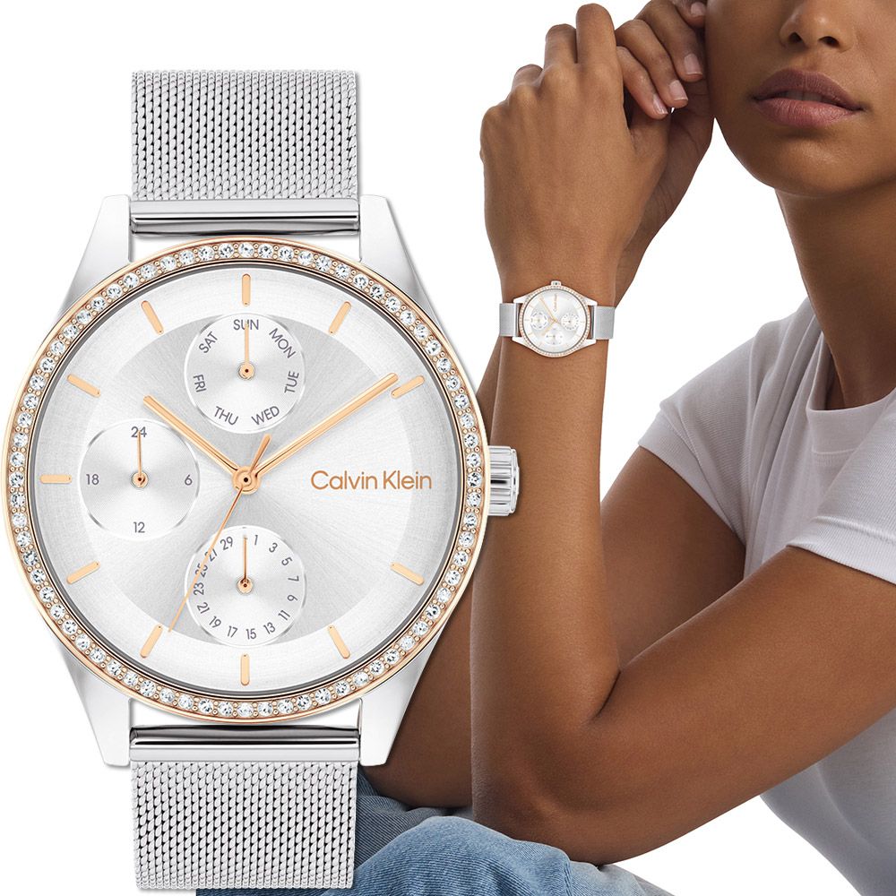 Calvin Klein 凱文克萊 CK SPARK 晶鑽日曆米蘭帶女錶-38mm/ 25100010