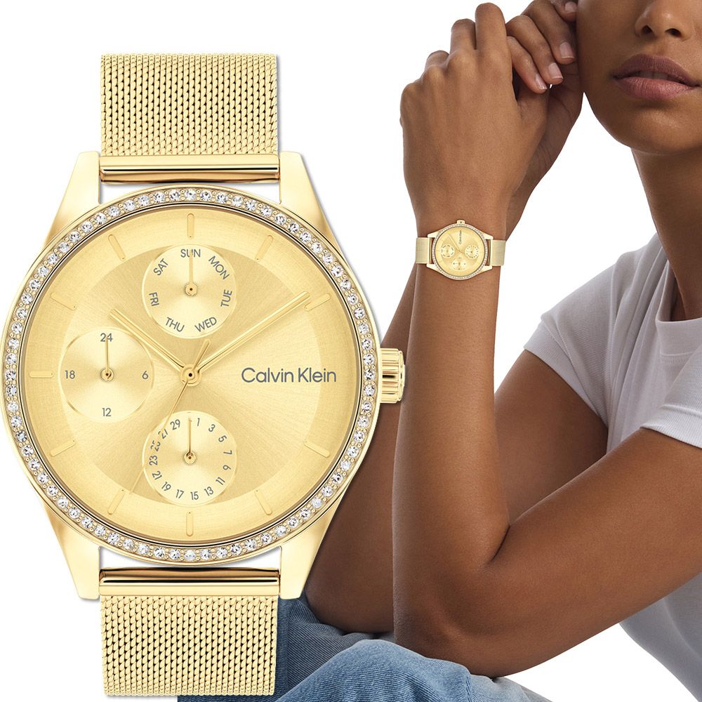 Calvin Klein 凱文克萊 CK SPARK 晶鑽日曆米蘭帶女錶-38mm/ 25100011
