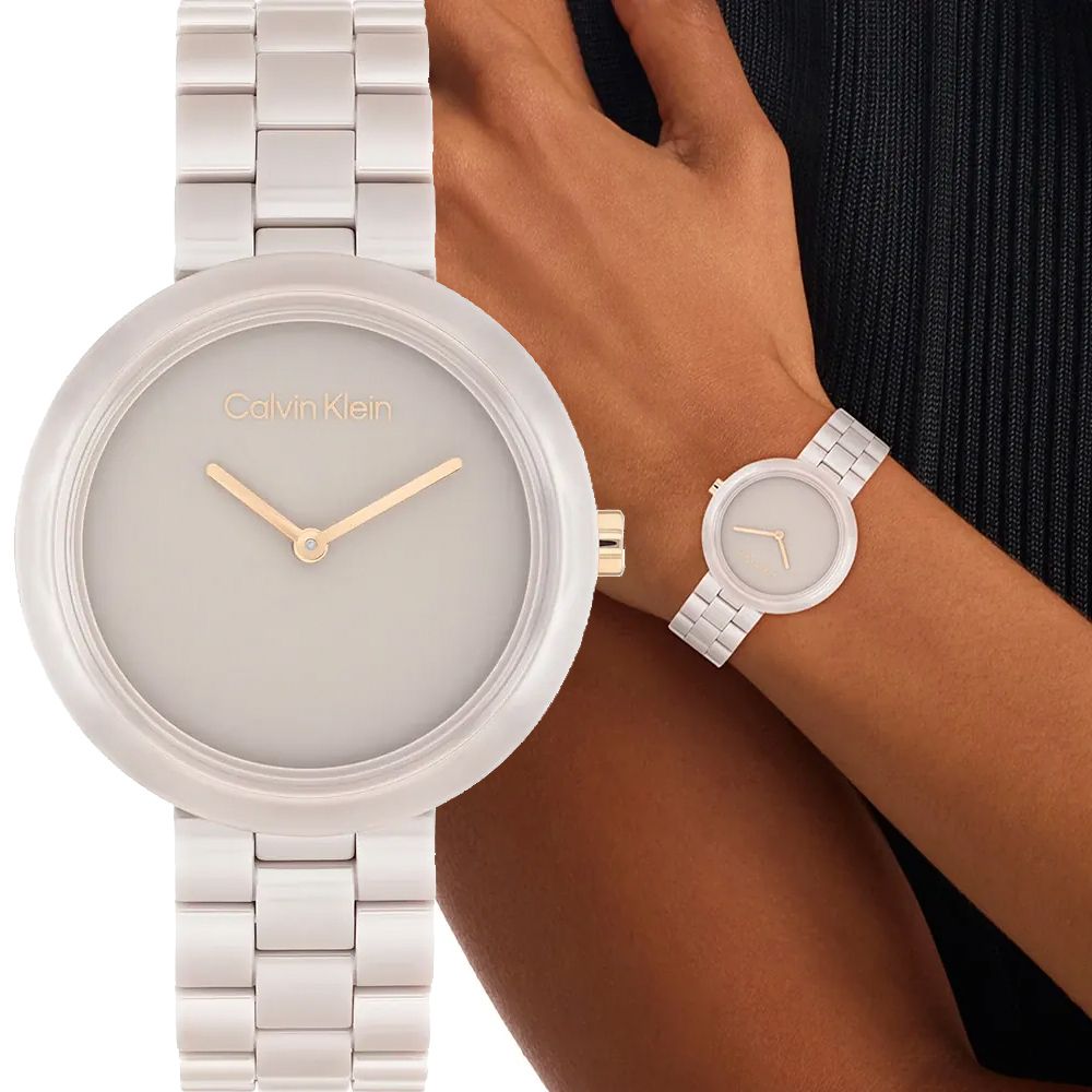 Calvin Klein 凱文克萊 CK Pure 簡約雙針陶瓷女錶-34mm/ 25100073