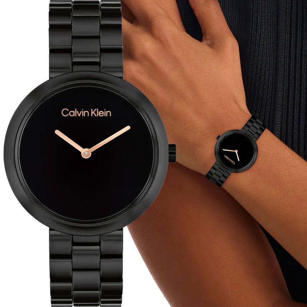 Calvin Klein 凱文克萊 CK Pure 簡約雙針陶瓷女錶-34mm/ 25100075
