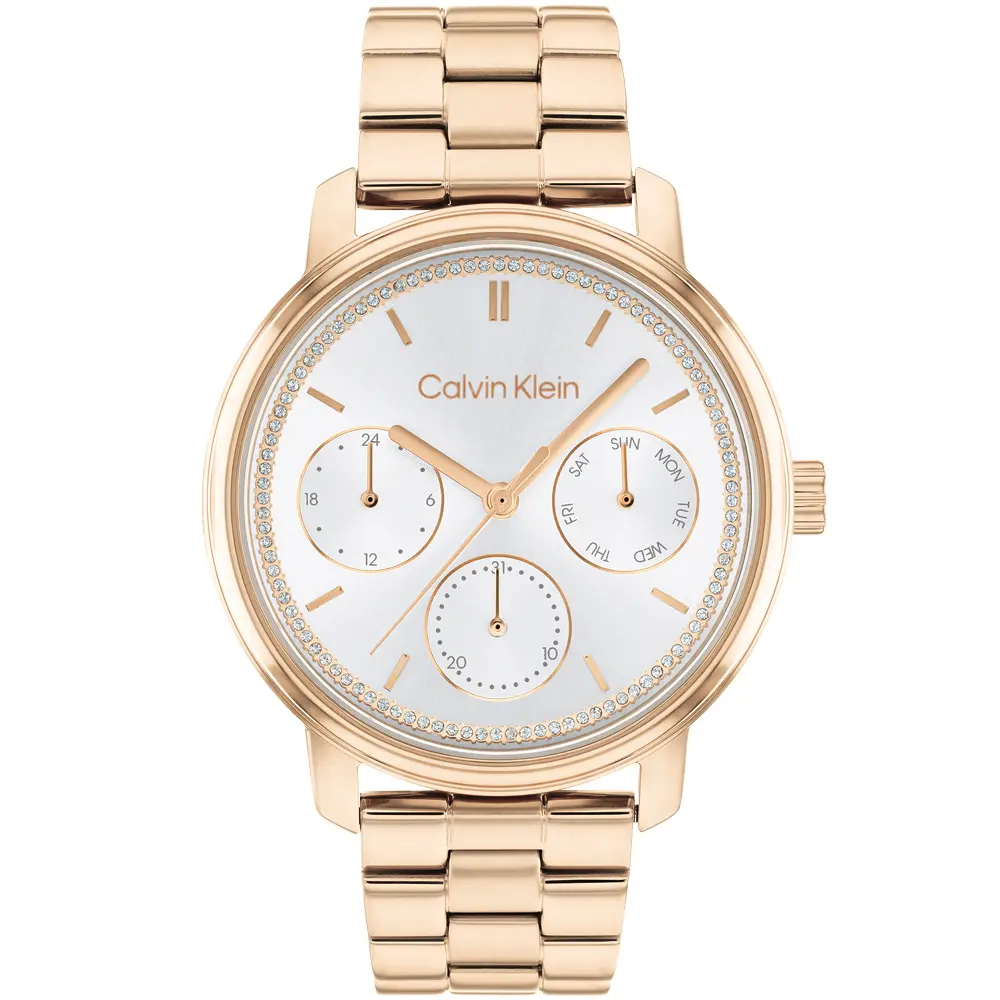 Calvin Klein 凱文克萊 CK Shimmer系列多功能晶鑽三眼女錶-38mm/ 25200178