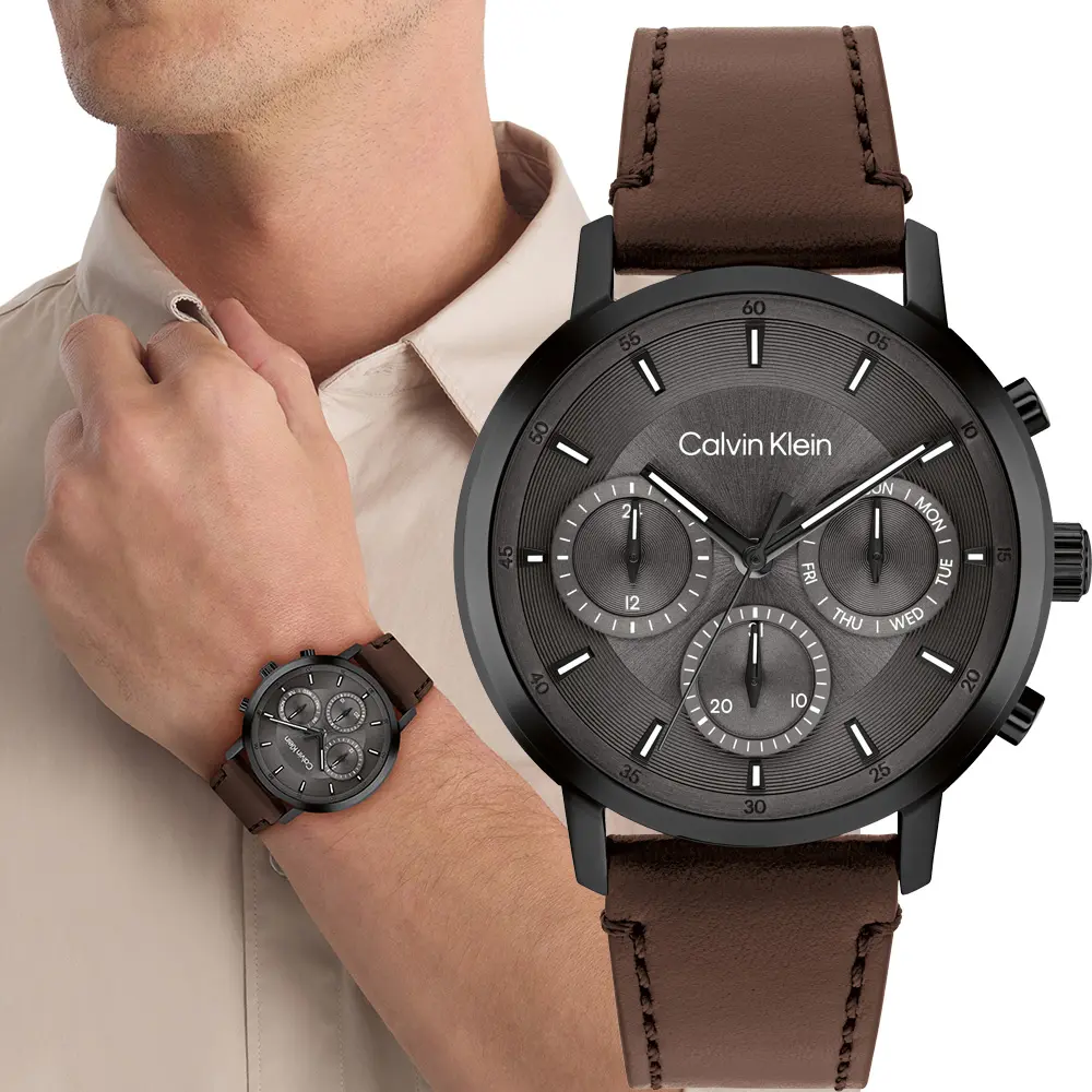 Calvin Klein 凱文克萊 CK Gauge 多功能日曆三眼手錶-42mm/ 25200498