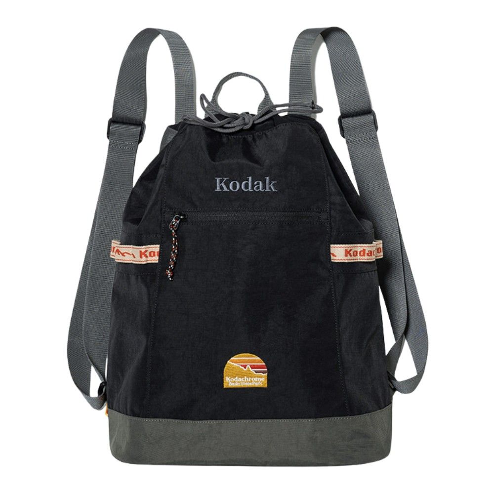 韓國 KODAK 經典配色束口後背包 黑色BLACK