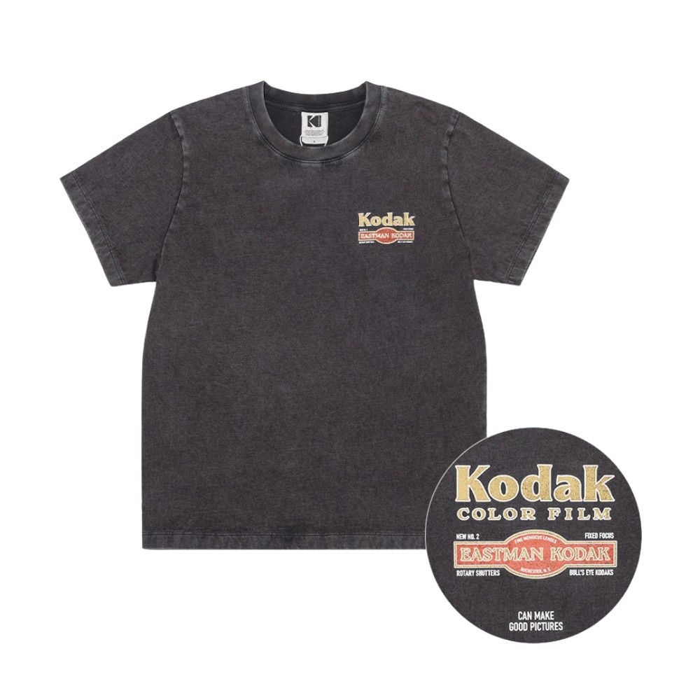 韓國 KODAK 女款洗舊印染短袖T恤 黑色BLACK/ S