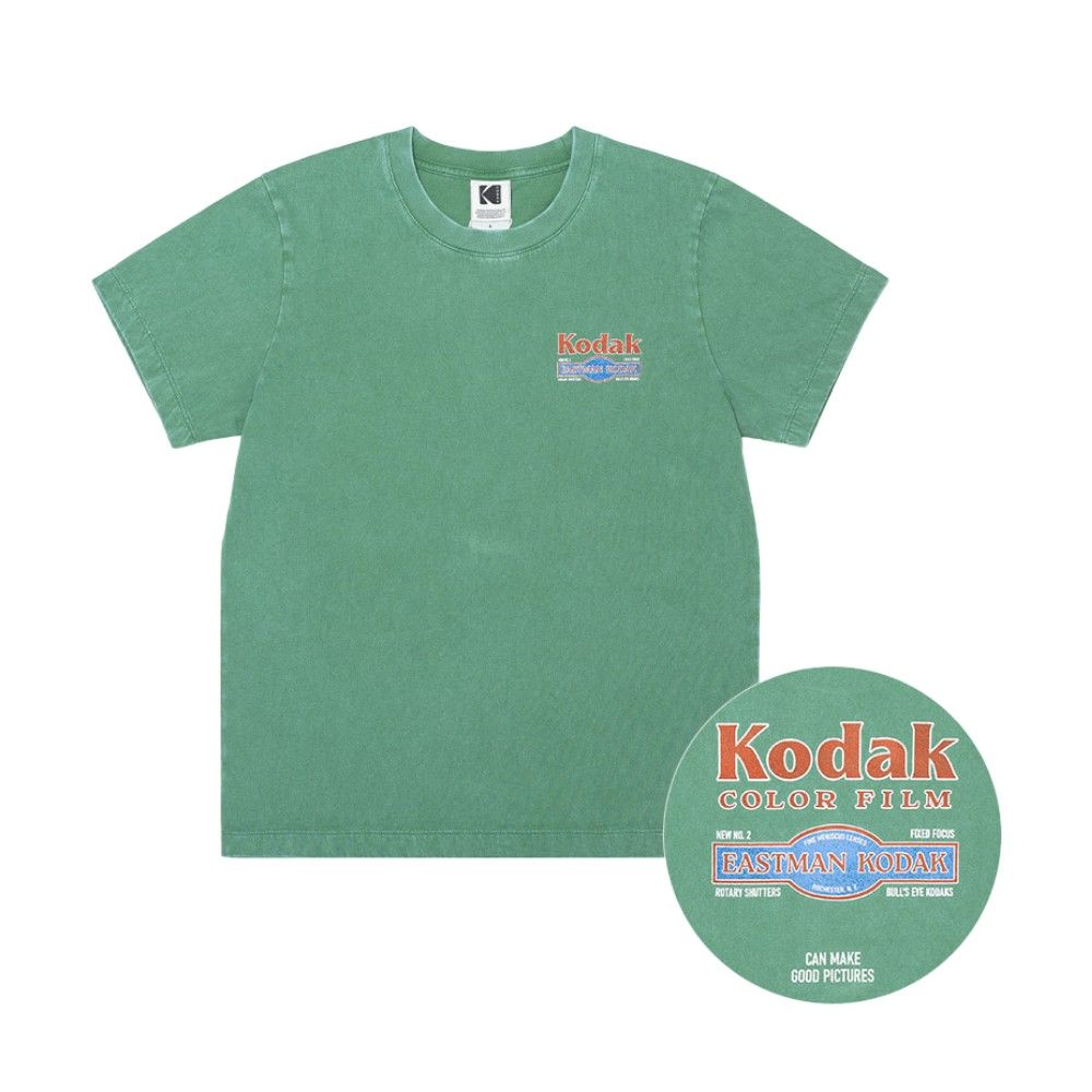 韓國 KODAK 女款洗舊印染短袖T恤 綠色GREEN/ M