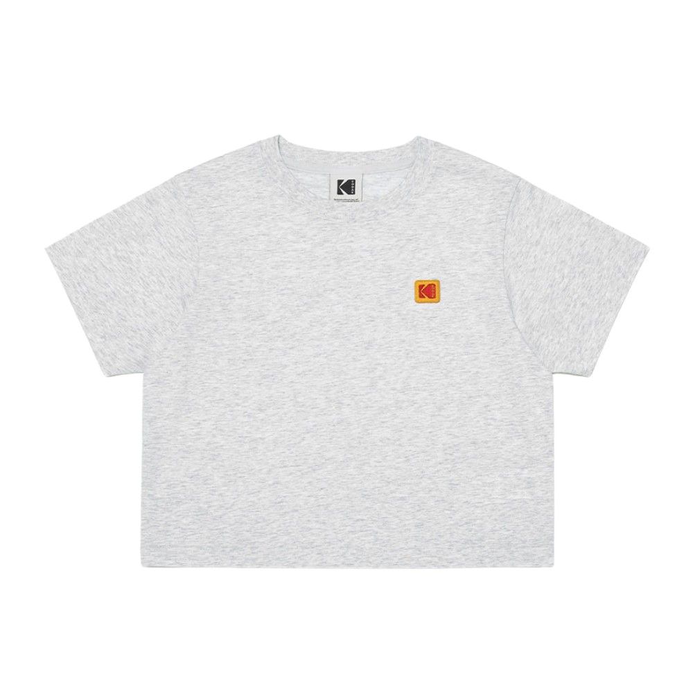 韓國 KODAK 女款經典刺繡標誌短版短袖T恤/ 白色混色WHITE MELANGE/ XS