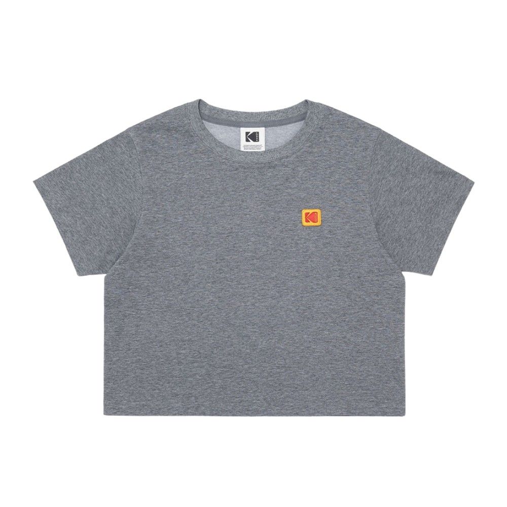 韓國 KODAK 女款經典刺繡標誌短版短袖T恤/ 炭灰色CHARCOAL/ S