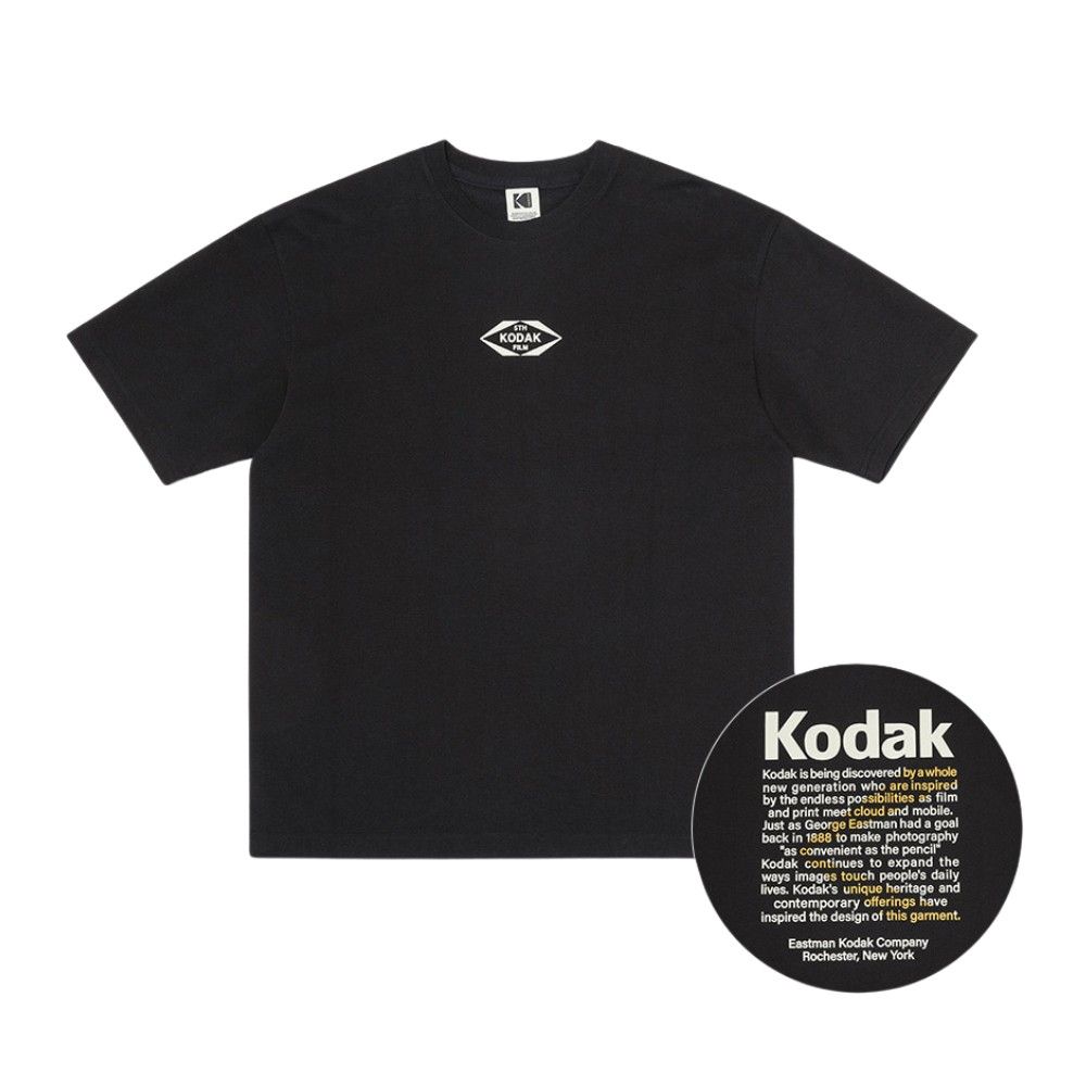 韓國 KODAK 復古大標誌印花短袖T恤/ 黑色BLACK/ M