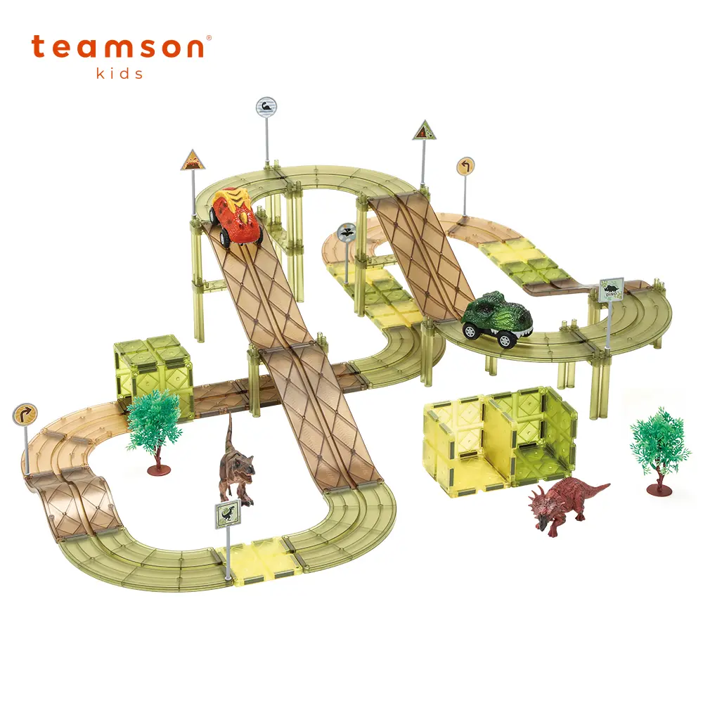 【Teamson】恐龍軌道車磁力片豪華組(含恐龍電動車 80psc)