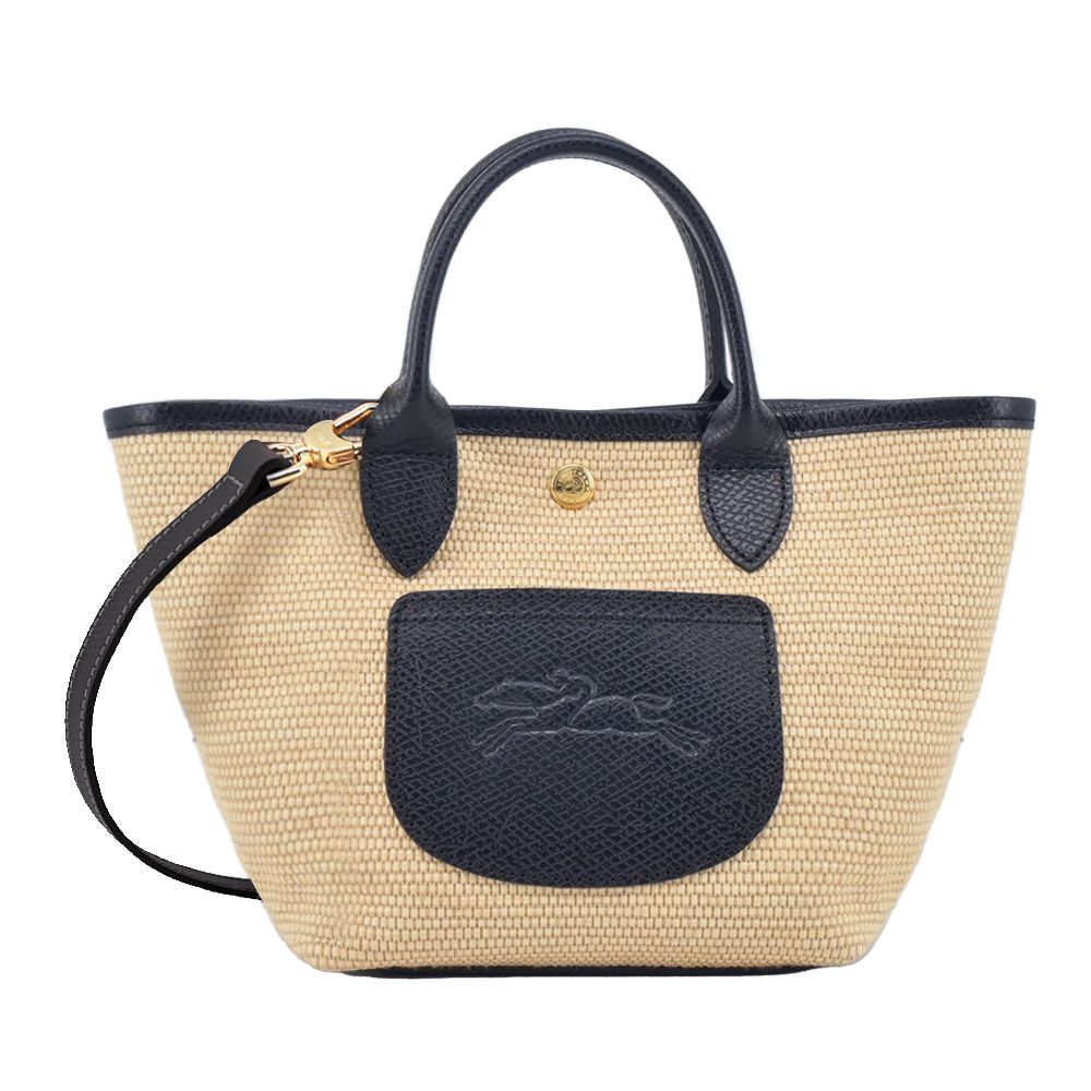 LONGCHAMP LE PANIER PLIAGE系列前口袋編織兩用提籃包(迷你/黑)/平行輸入