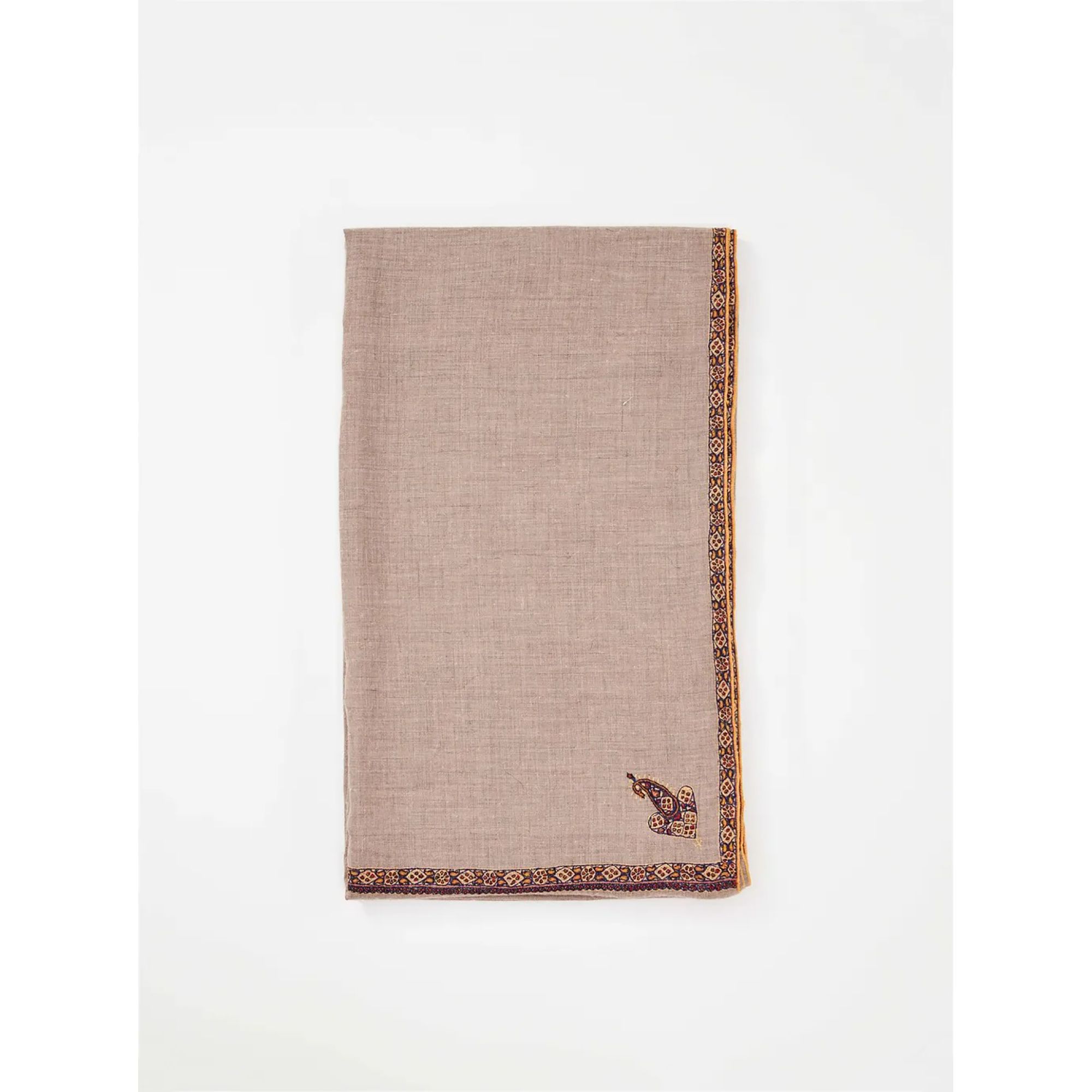 《Bala Shawls》Hand Embroidered Hashi Pashmina Shawl喀什米爾手工刺繡披肩/ 羊絨色經典邊框
