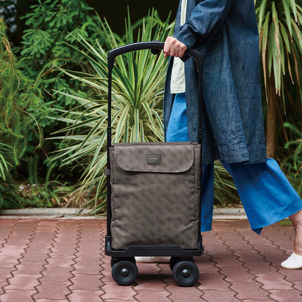 日本cocoro Permis 側推型保溫保冷四輪摺疊購物車-19L/ 摩卡棕