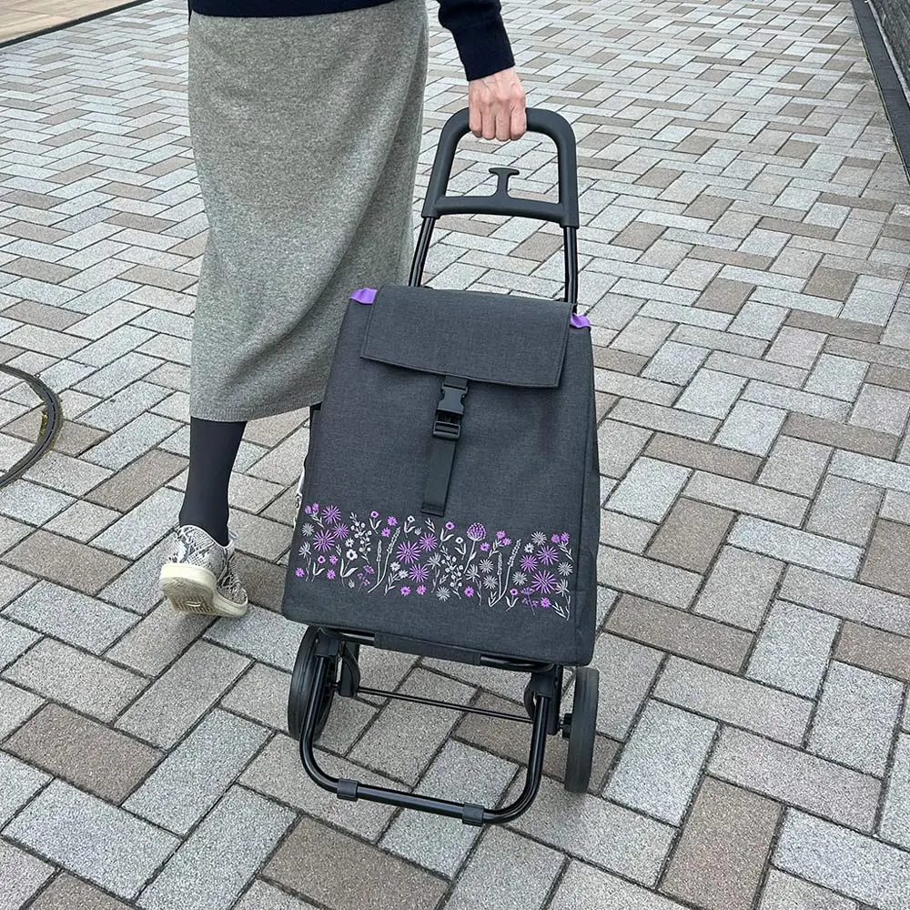 日本cocoro Floris 防潑水刺繡保溫保冷摺疊購物車-25L/雅痞灰