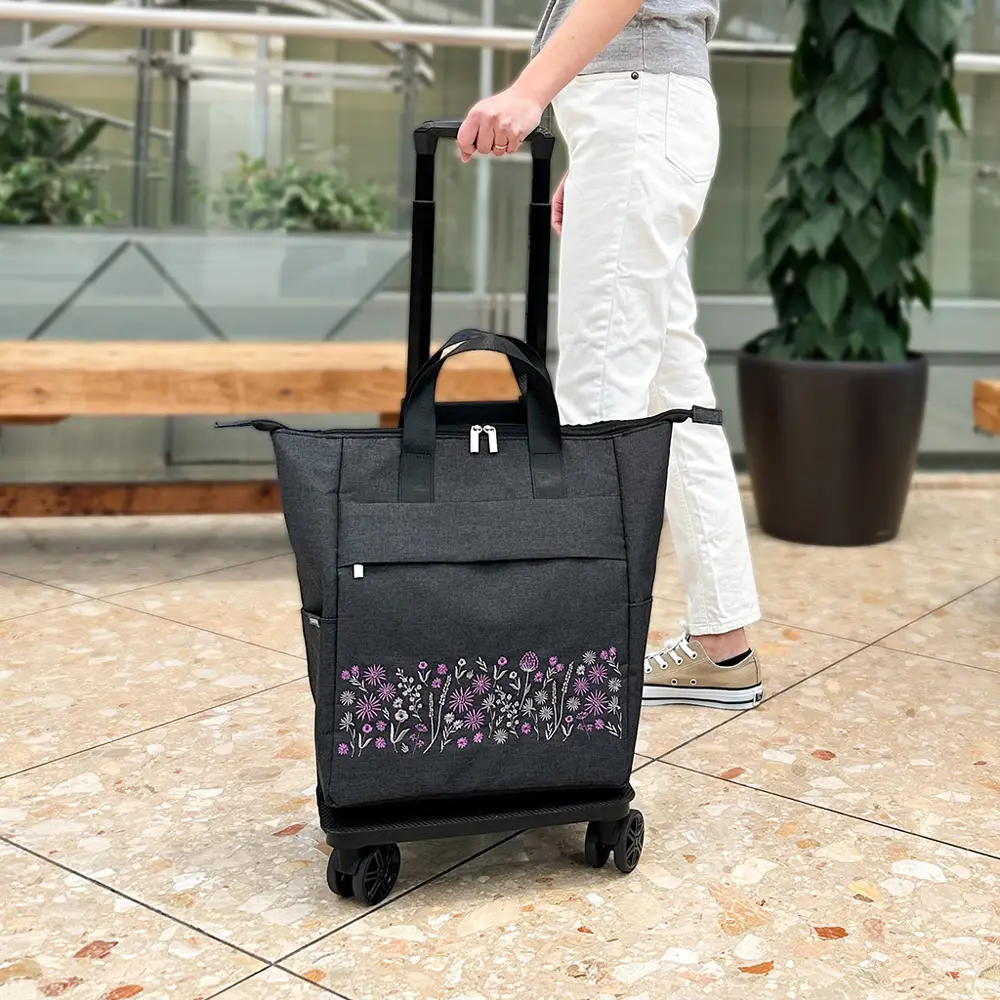 日本cocoro Floris 防潑水刺繡保溫保冷四輪摺疊購物車-18L/雅痞灰
