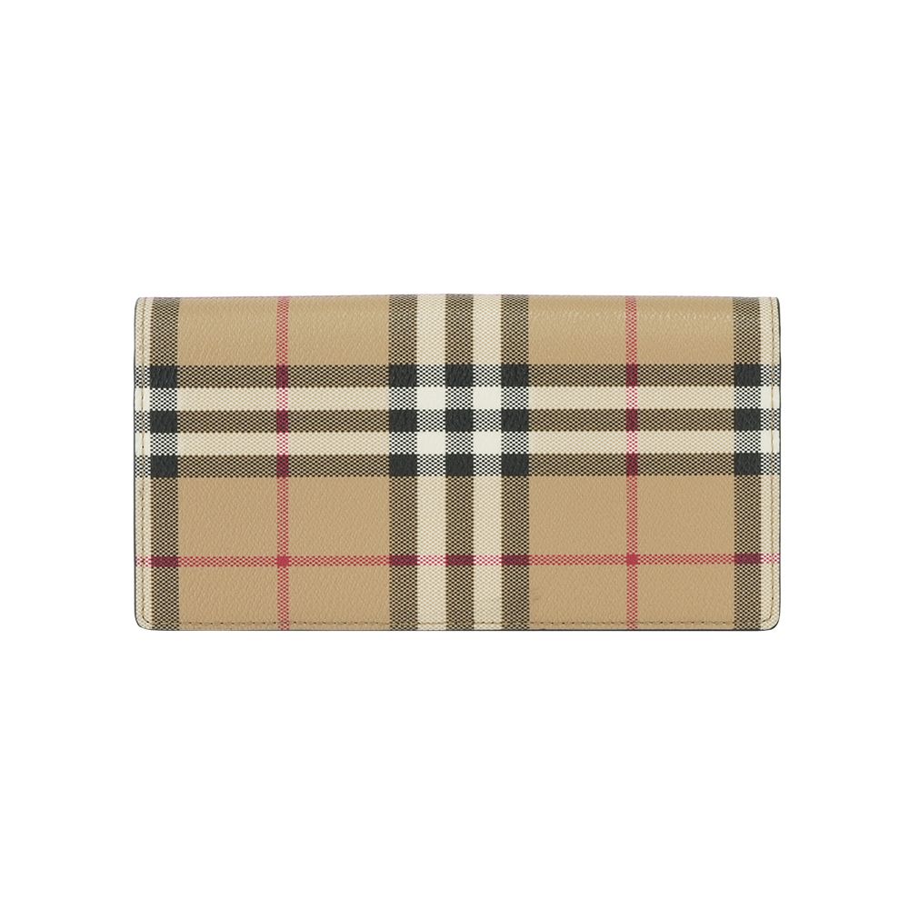 【BURBERRY】Vintage 經典格紋對開長夾(經典米色)/ 平行輸入