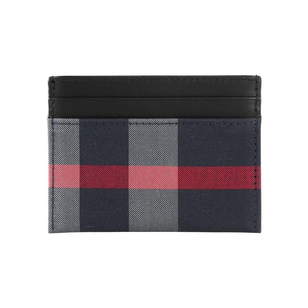 【BURBERRY】Sandon 格紋帆布及皮革4卡卡片夾/名片夾(海軍藍/灰色)/ 平行輸入
