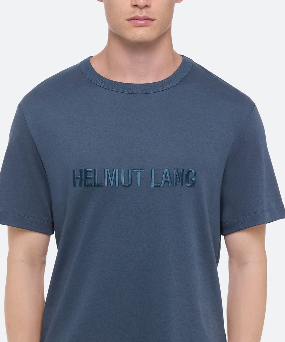 Helmut Lang 深藍色LOGO短袖TEE/男/ L